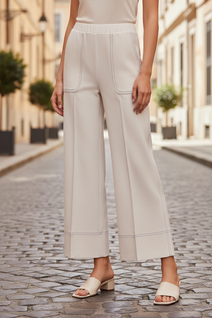 Vilagallo 33638 Cream Wide Leg Pull-On Cropped Trousers