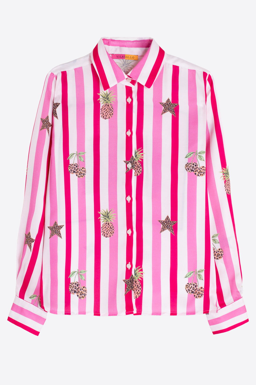 Vilagallo 33641 Pink Stripe Cherry Pineapple Print Shirt