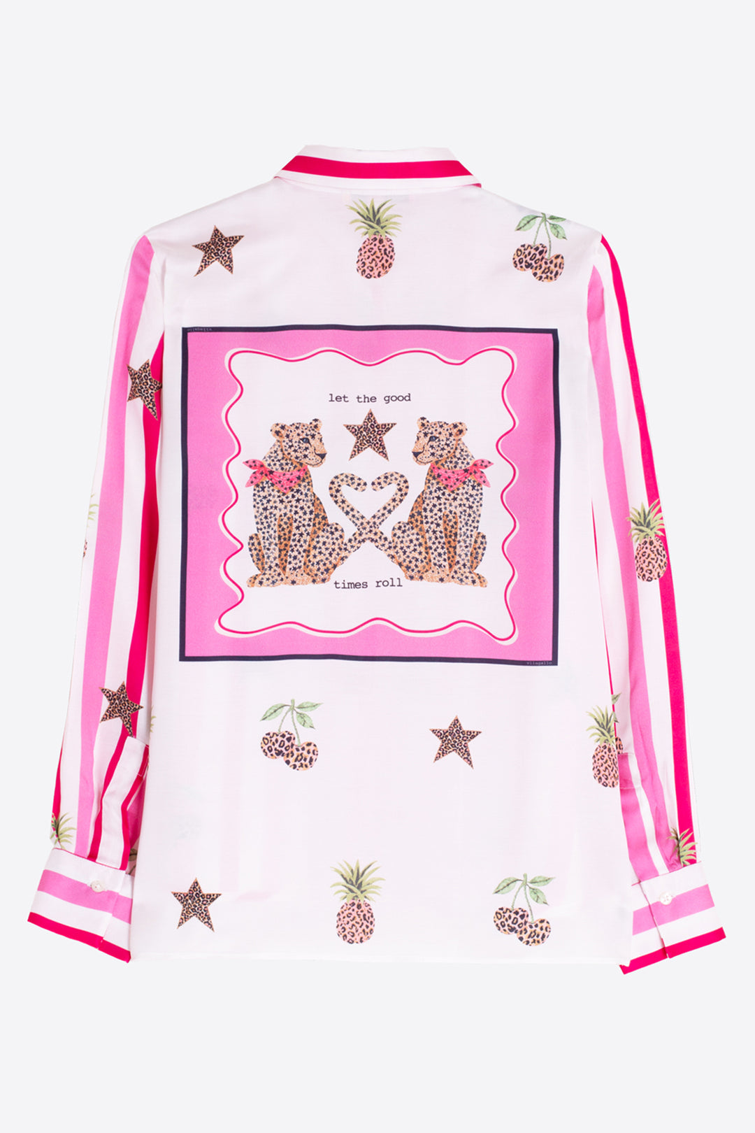 Vilagallo 33641 Pink Stripe Cherry Pineapple Print Shirt