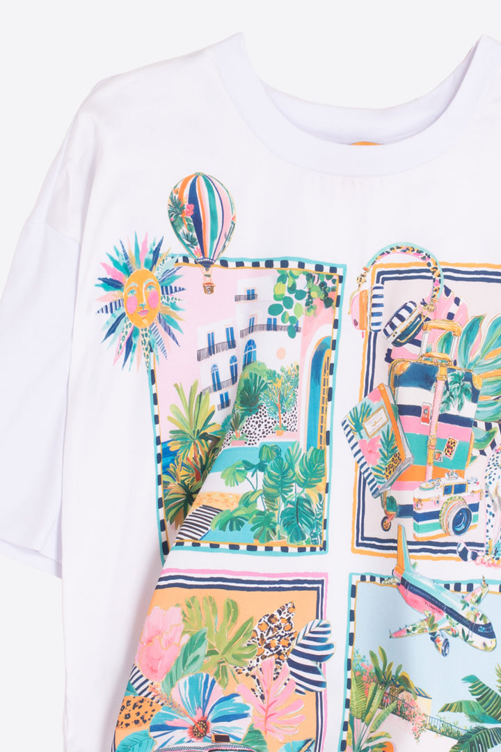 Vilagallo 33643 White Travel Print Tie-Waist T-Shirt