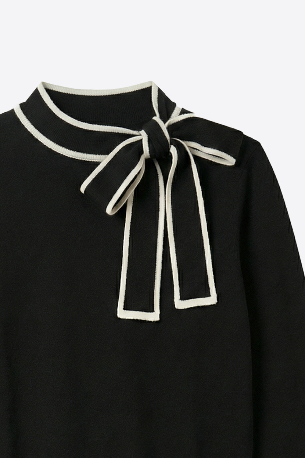 Vilagallo Black & Ecru Jumper, detail of bow neckline