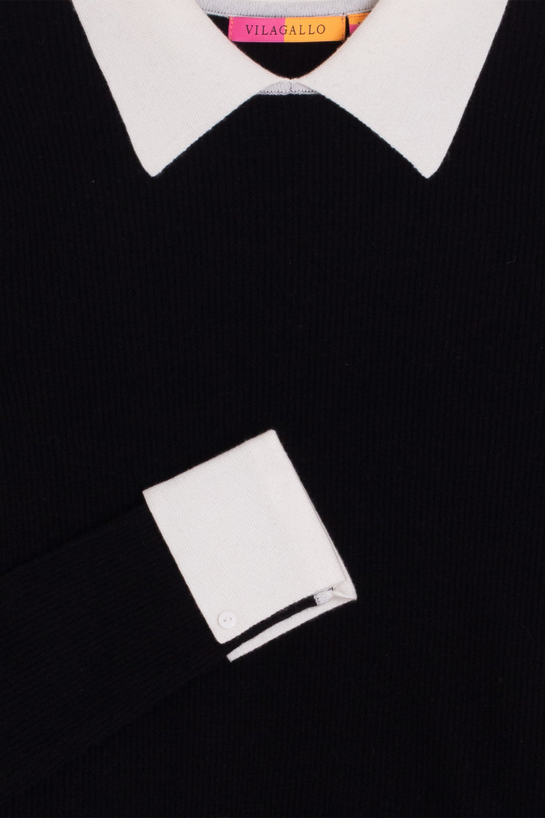 Vilagallo Black &amp; Ecru Jumper 34151, detail of ecru cuff with button fastening