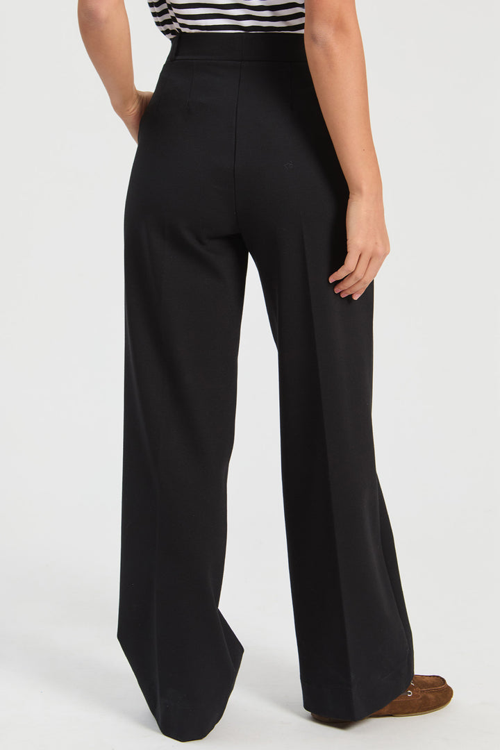 Vilagallo Black Punto Roma Trousers, back view showing the straight leg silhouette