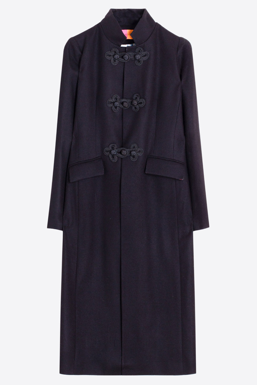 Vilagallo Black Virgin Wool Coat 34174, packshot showing full length silhouette