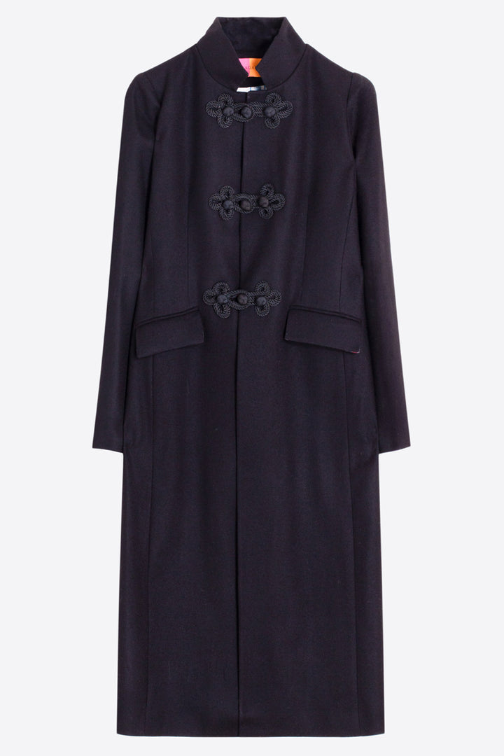 Vilagallo Black Virgin Wool Coat 34174, packshot showing full length silhouette