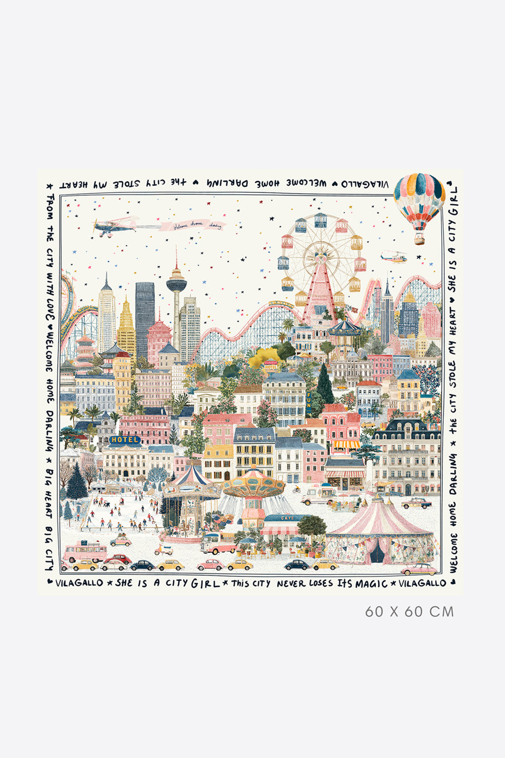 Vilagallo City Multicolour Silk Scarf 34199, packshot showing full 60 x 60cm scarf