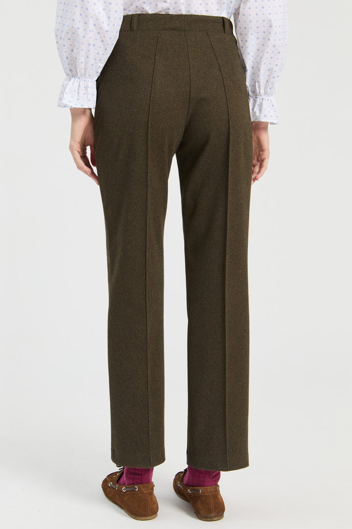 Vilagallo Green Flannel Punto Trousers, close back view showing the straight leg