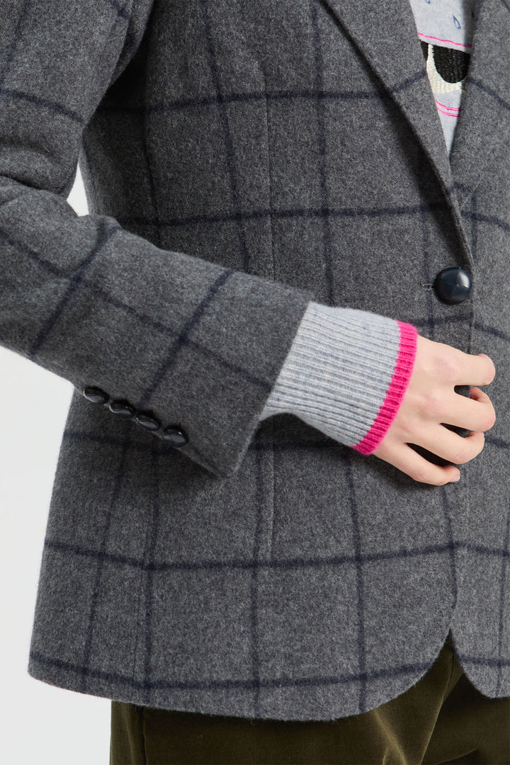 Vilagallo Grey &amp; Navy Check Jacket, detail of the cuff and windowpane check