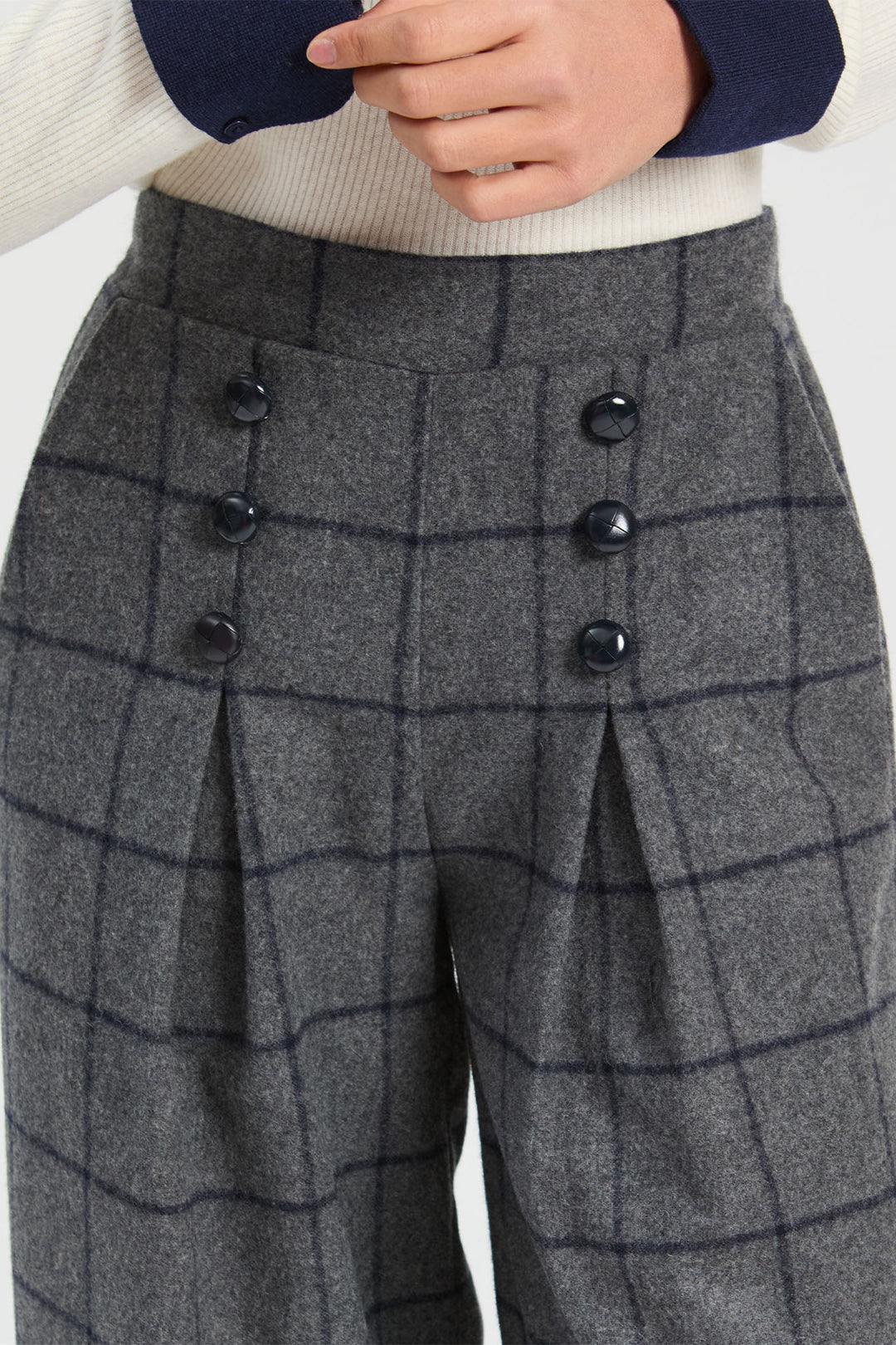 Vilagallo Grey &amp; Navy Check Trousers, back view styled