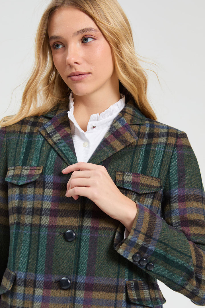 Vilagallo Italian Check Green Jacket, close detail of the collar and sleeve check