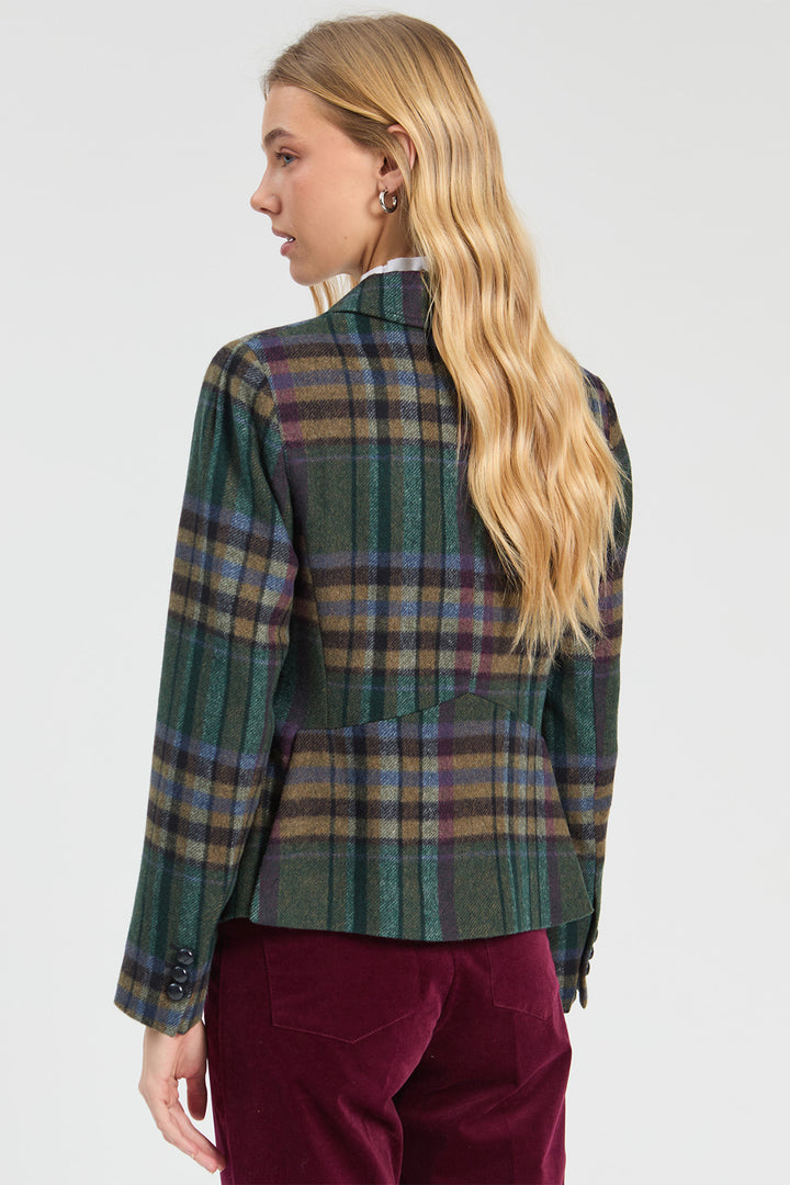 Vilagallo Italian Check Green Jacket, back view showing the fitted silhouette