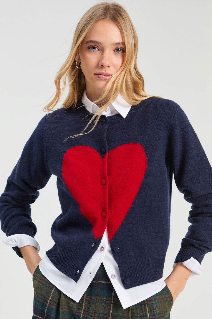 Vilagallo Navy &amp; Red Hearts Jumper, full length styled