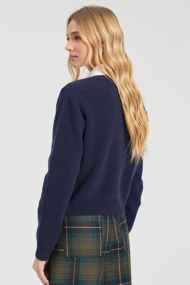 Vilagallo Navy &amp; Red Hearts Jumper, detail of knit texture