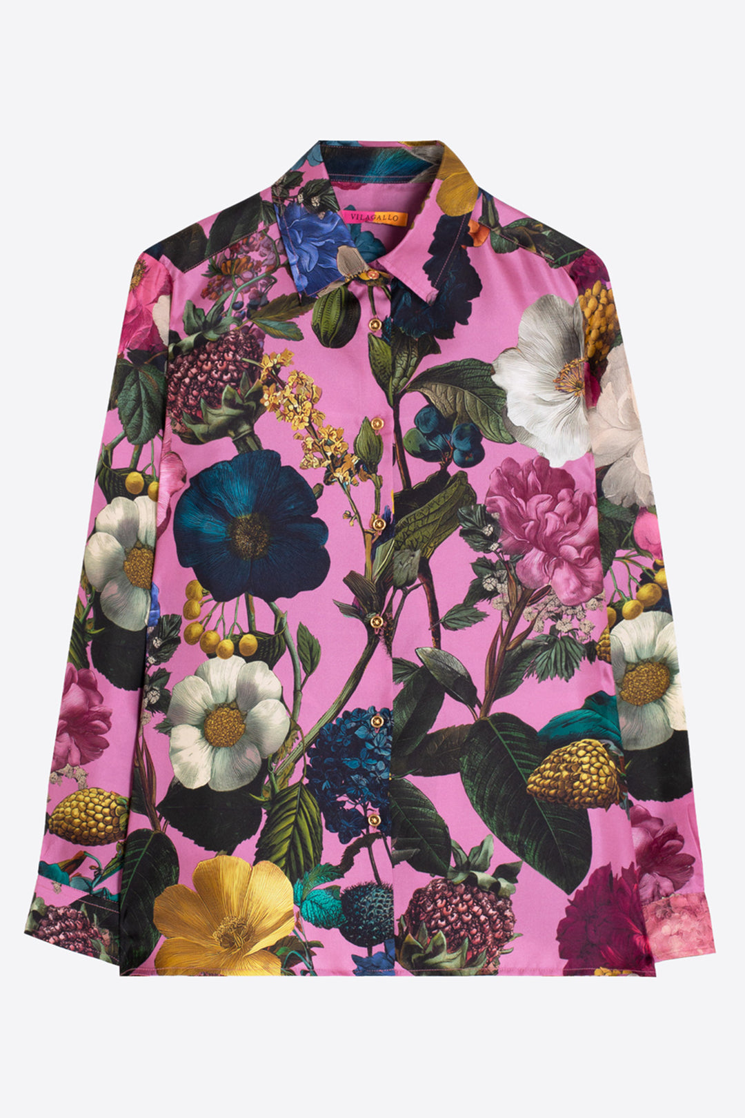 Vilagallo Pink Floral Silk Blouse, detail of floral print
