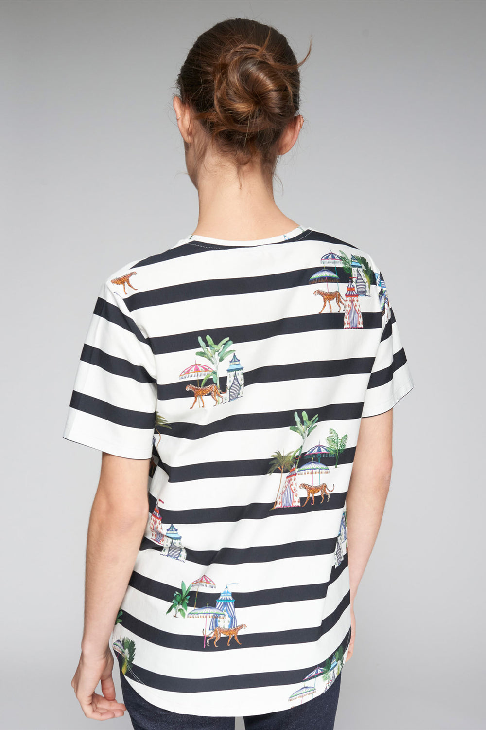 Vilagallo White Blue Stripe Cheetah Print T-Shirt Top 32571 - Olivia Grace Fashion