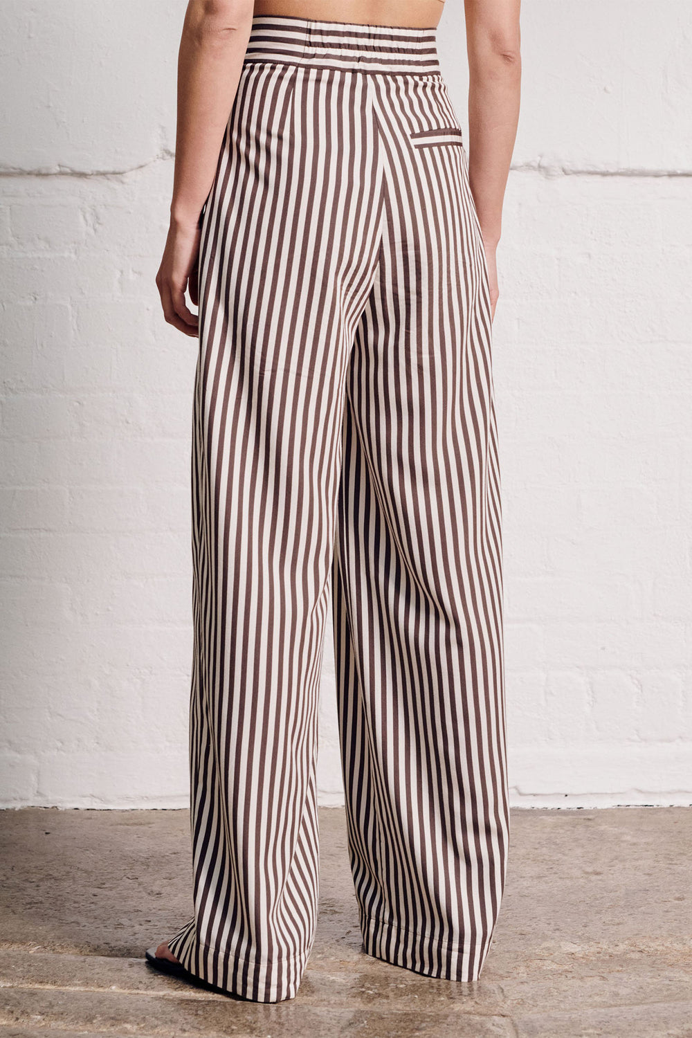 Vivere London Nellie Striped High Waist Palazzo Trousers Brown Cream VIV-194 - Olivia Grace Fashion