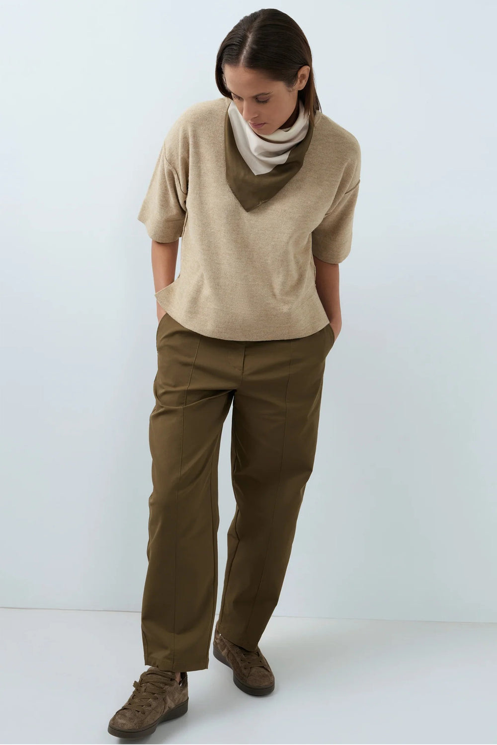 Olivia Grace Fashion - Yaya Beige Melange Oversized Knitted T-Shirt Jumper 01-000621-608 990822