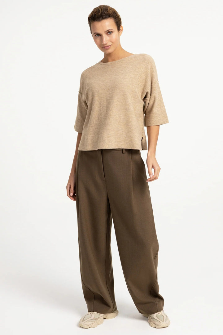Olivia Grace Fashion - Yaya Beige Melange Oversized Knitted T-Shirt Jumper 01-000621-608 990822