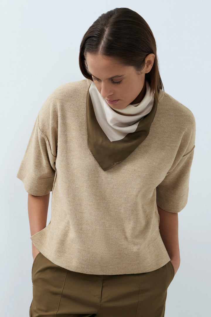 Olivia Grace Fashion - Yaya Beige Melange Oversized Knitted T-Shirt Jumper 01-000621-608 990822