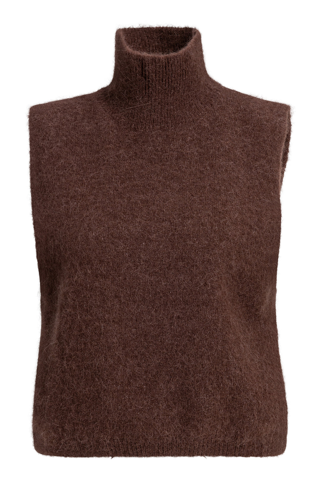 Yaya Bitter Chocolate Brown Sleeveless High Neckline Sweater, front view