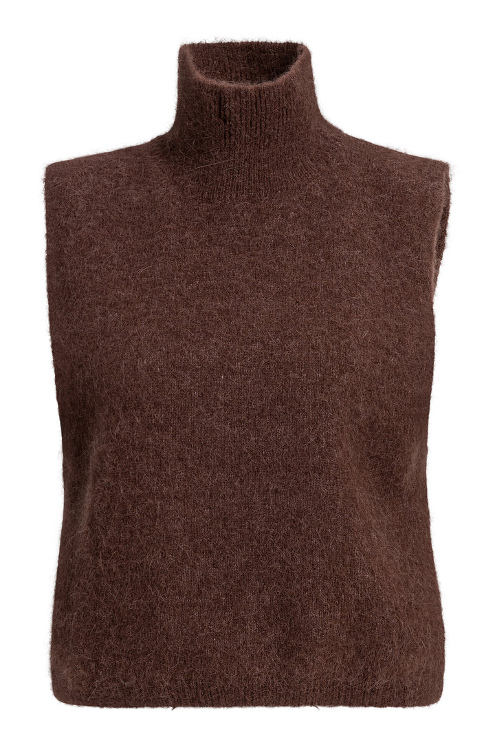 Yaya Bitter Chocolate Brown Sleeveless High Neckline Sweater, front view