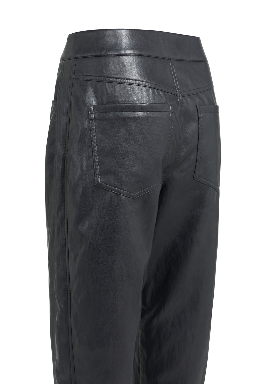 Yaya Black Faux Leather Carrot Fit Trousers, back pocket and waistband detail