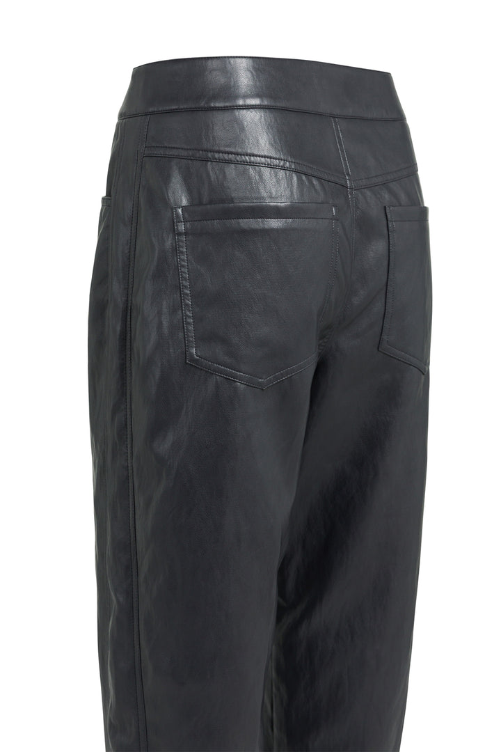 Yaya Black Faux Leather Carrot Fit Trousers, back pocket and waistband detail