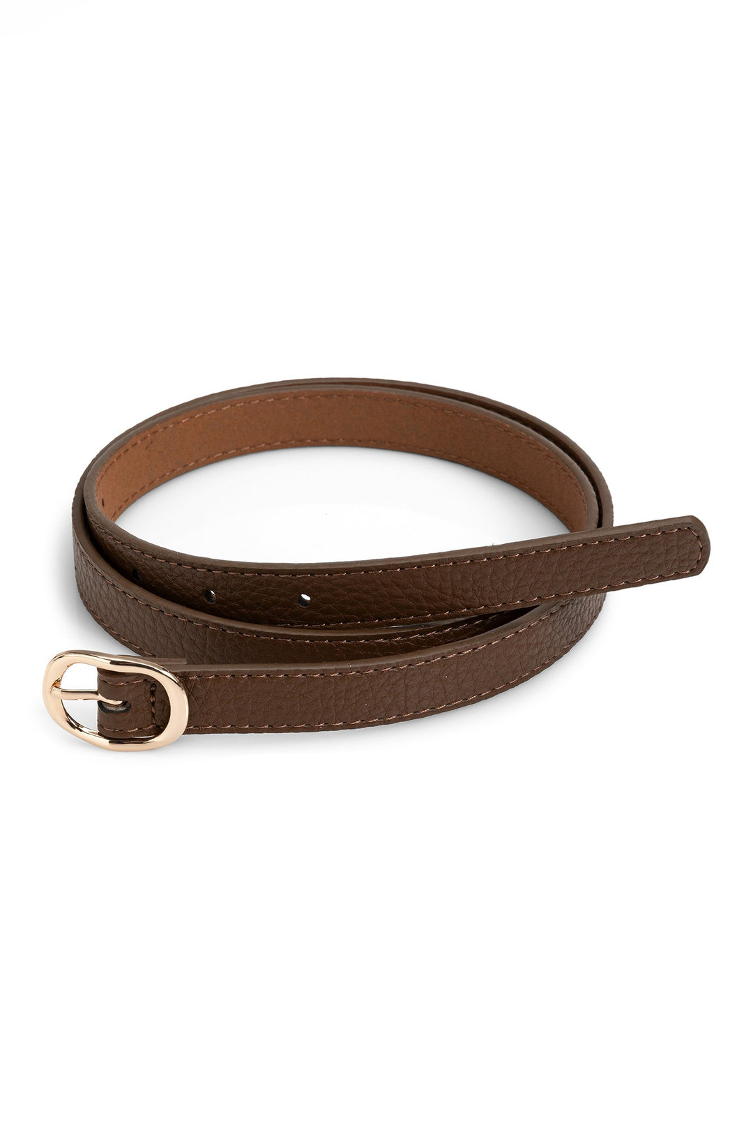 Yaya Cocoa Brown Classic Oval Buckle Leather Belt, coiled with buckle detail
