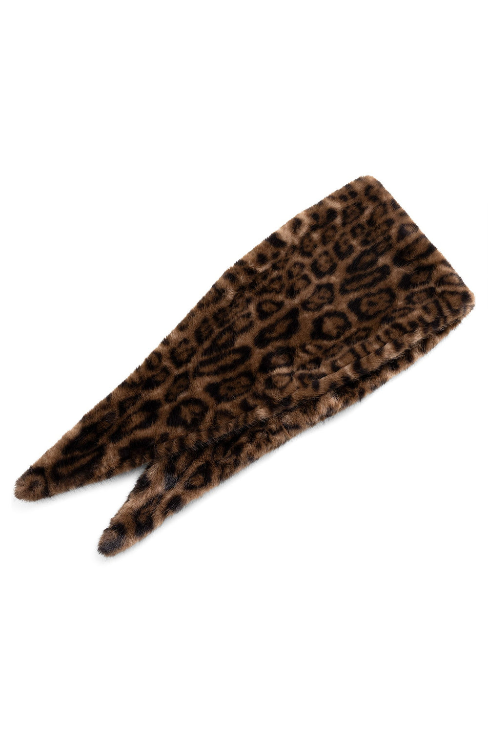 Yaya Cocoa Brown Dessin Faux Fur Leopard Scarf, full length shown flat