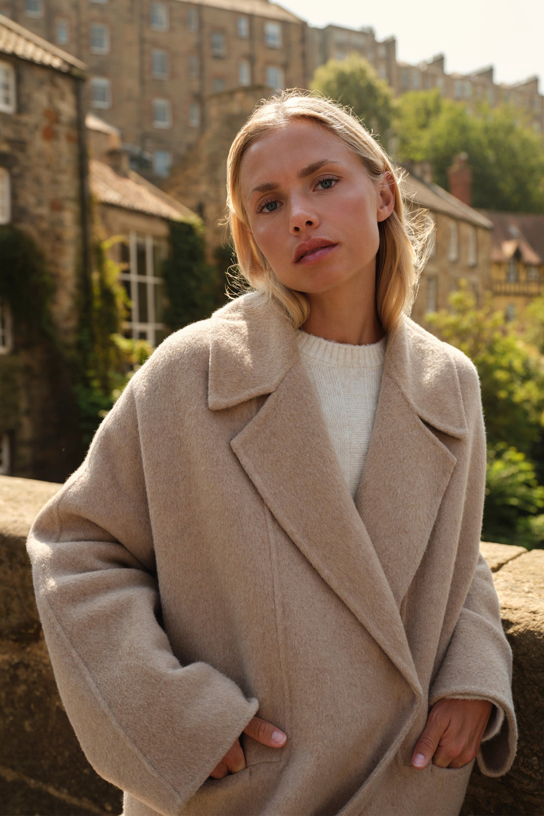 Yaya Cornstalk Brown Melange Beige Trousers, styled campaign look 8