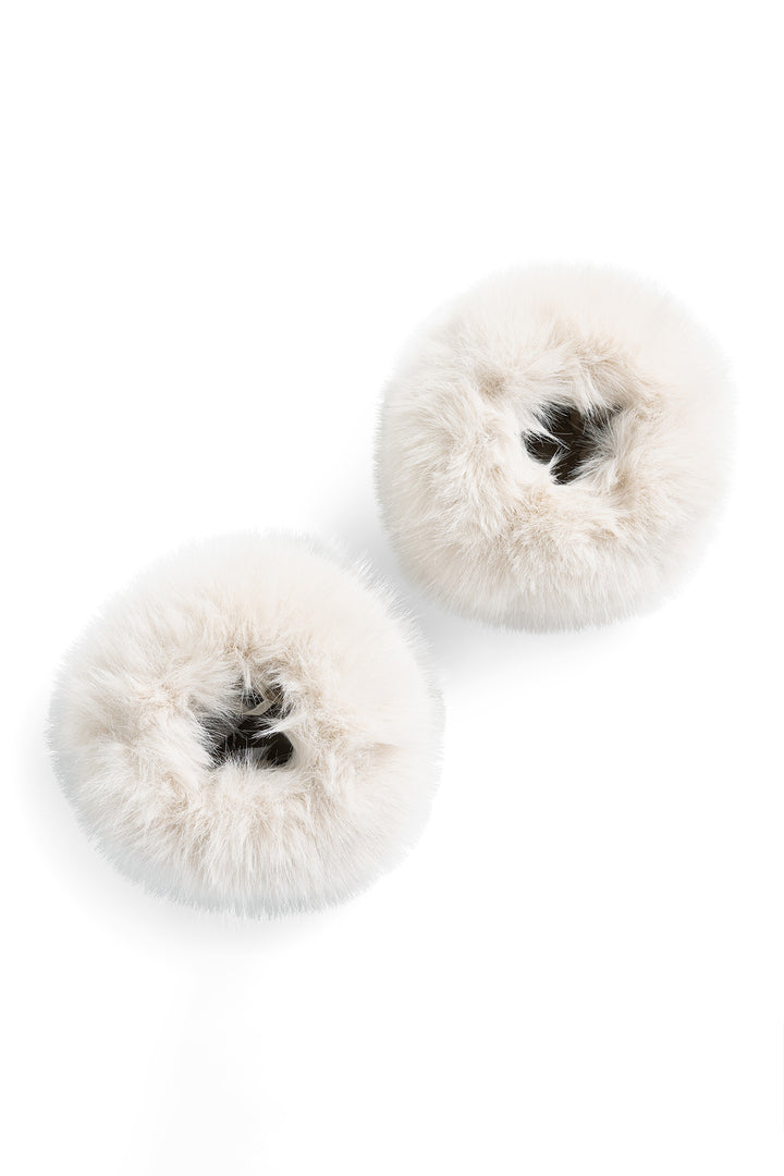 Yaya Cream Ivory Faux Fur Cuffs, pair shown flat