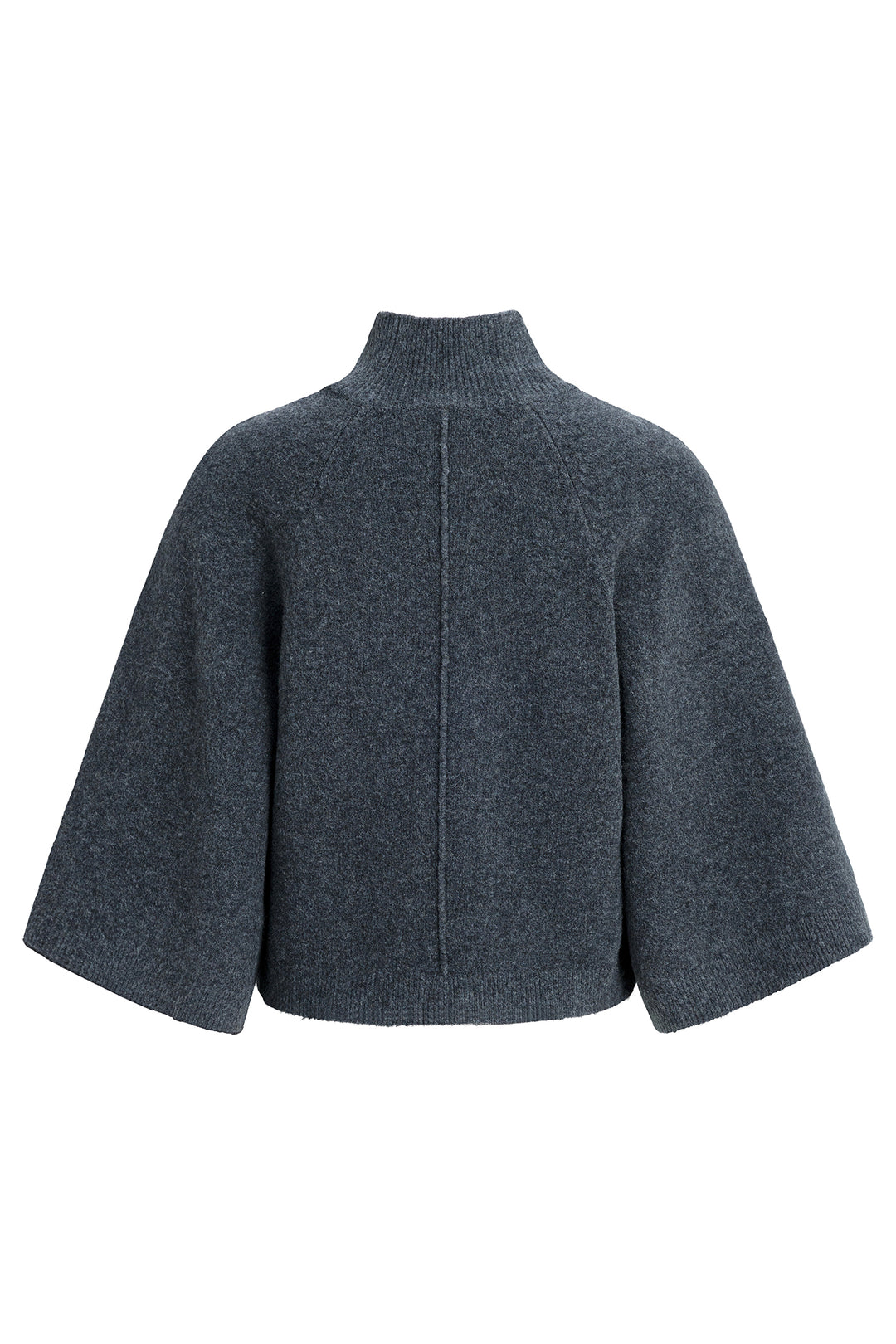 Yaya Dark Anthracite Melange Grey High Neckline Wide Sleeve Jumper, back view