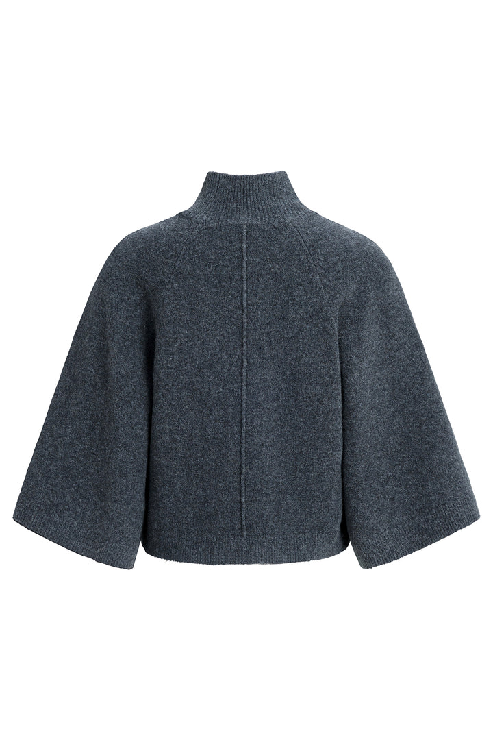 Yaya Dark Anthracite Melange Grey High Neckline Wide Sleeve Jumper, back view