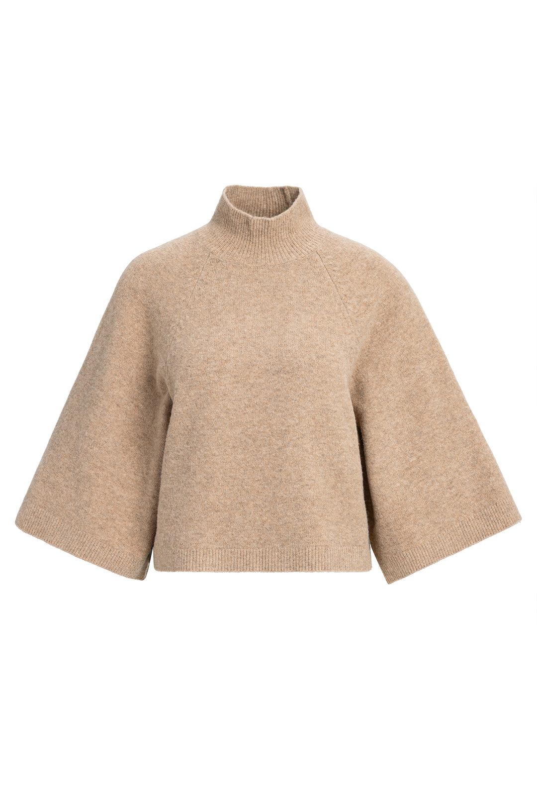 Yaya Dark Beige Melange High Neckline Wide Sleeve Jumper, front view