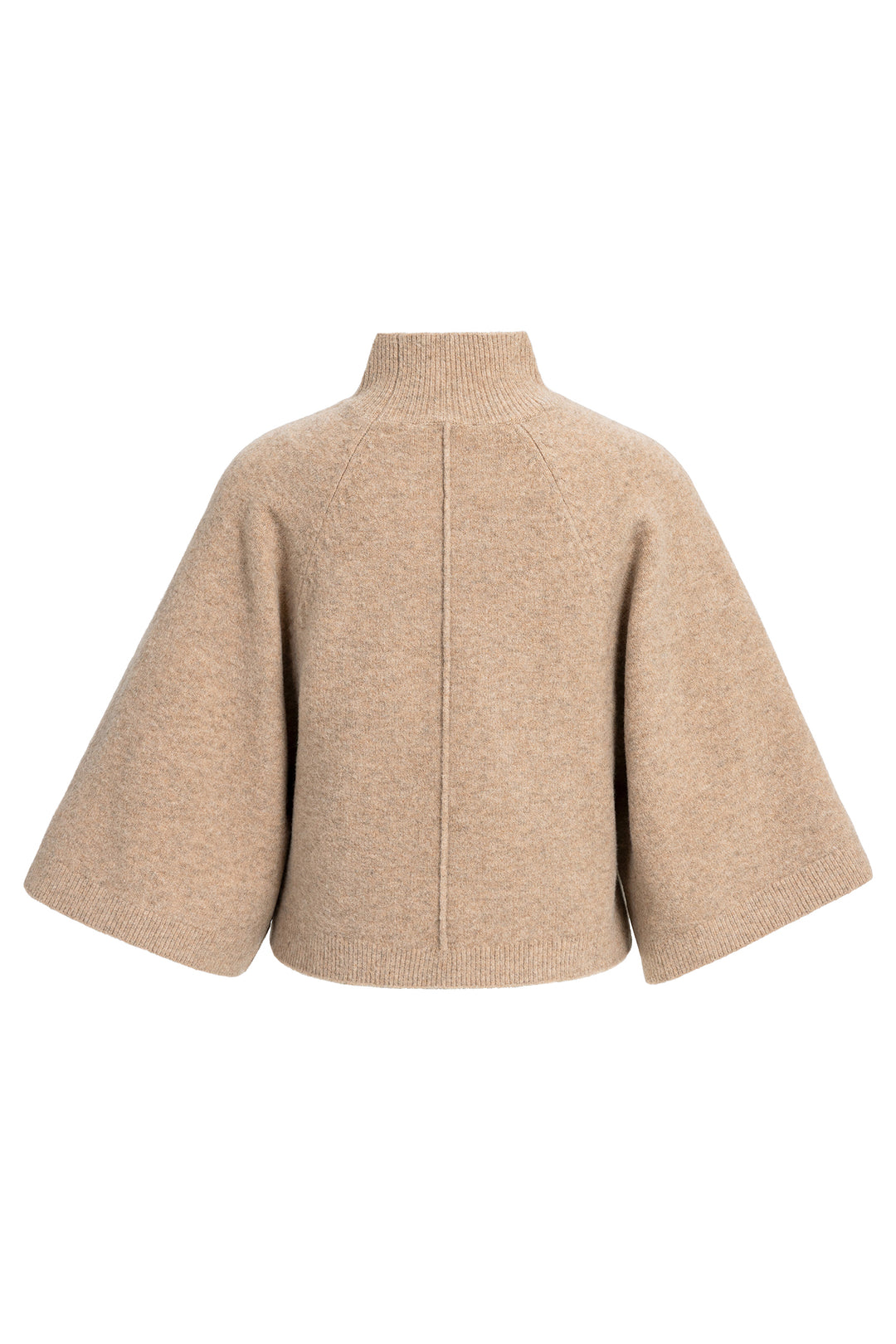 Yaya Dark Beige Melange High Neckline Wide Sleeve Jumper, back view