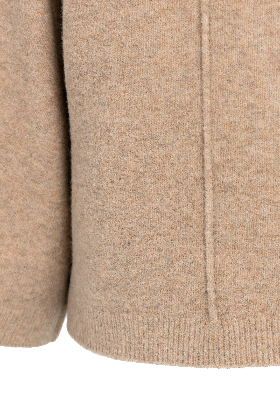 Yaya Dark Beige Melange High Neckline Wide Sleeve Jumper, hem and side seam detail