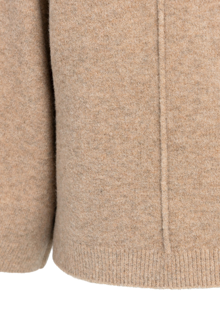 Yaya Dark Beige Melange High Neckline Wide Sleeve Jumper, hem and side seam detail