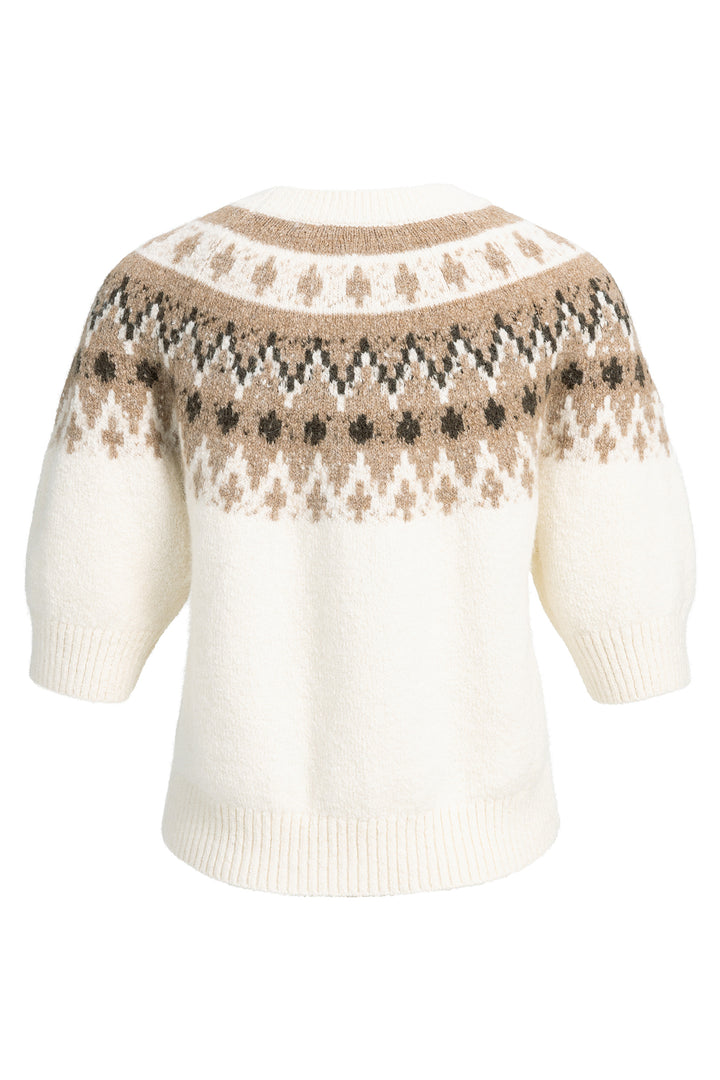 Yaya Dark Beige Melange Sweater With Nordic Jacquard Print, back view