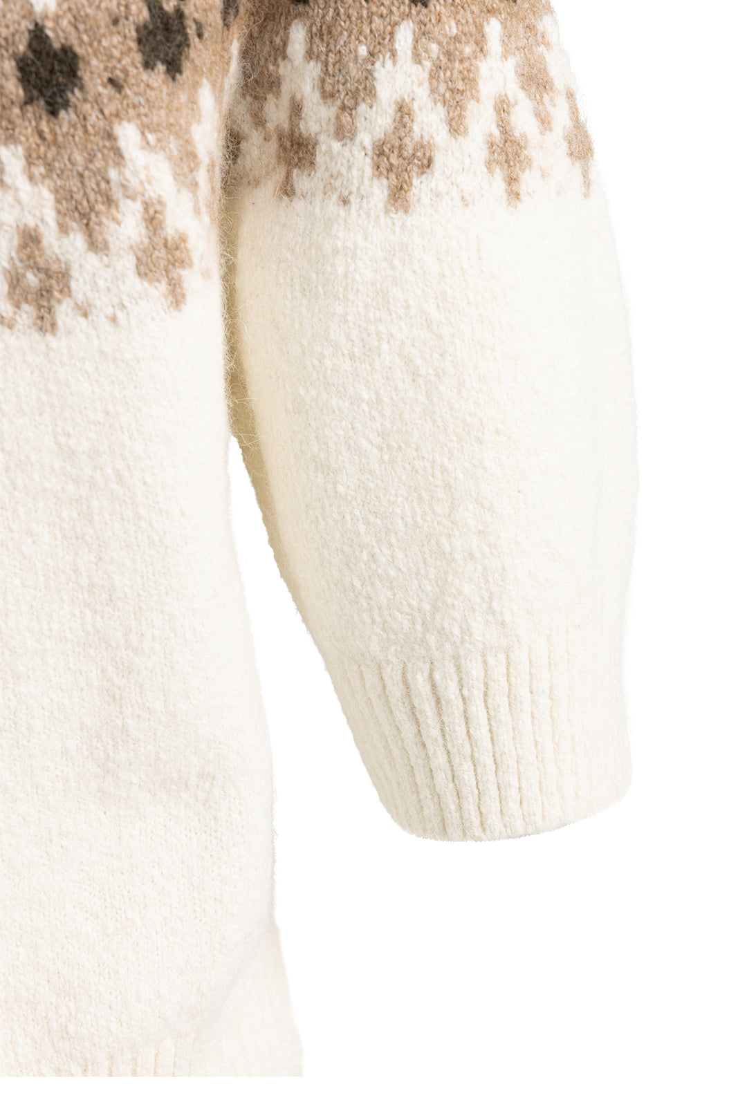 Yaya Dark Beige Melange Sweater With Nordic Jacquard Print, sleeve and jacquard yoke detail