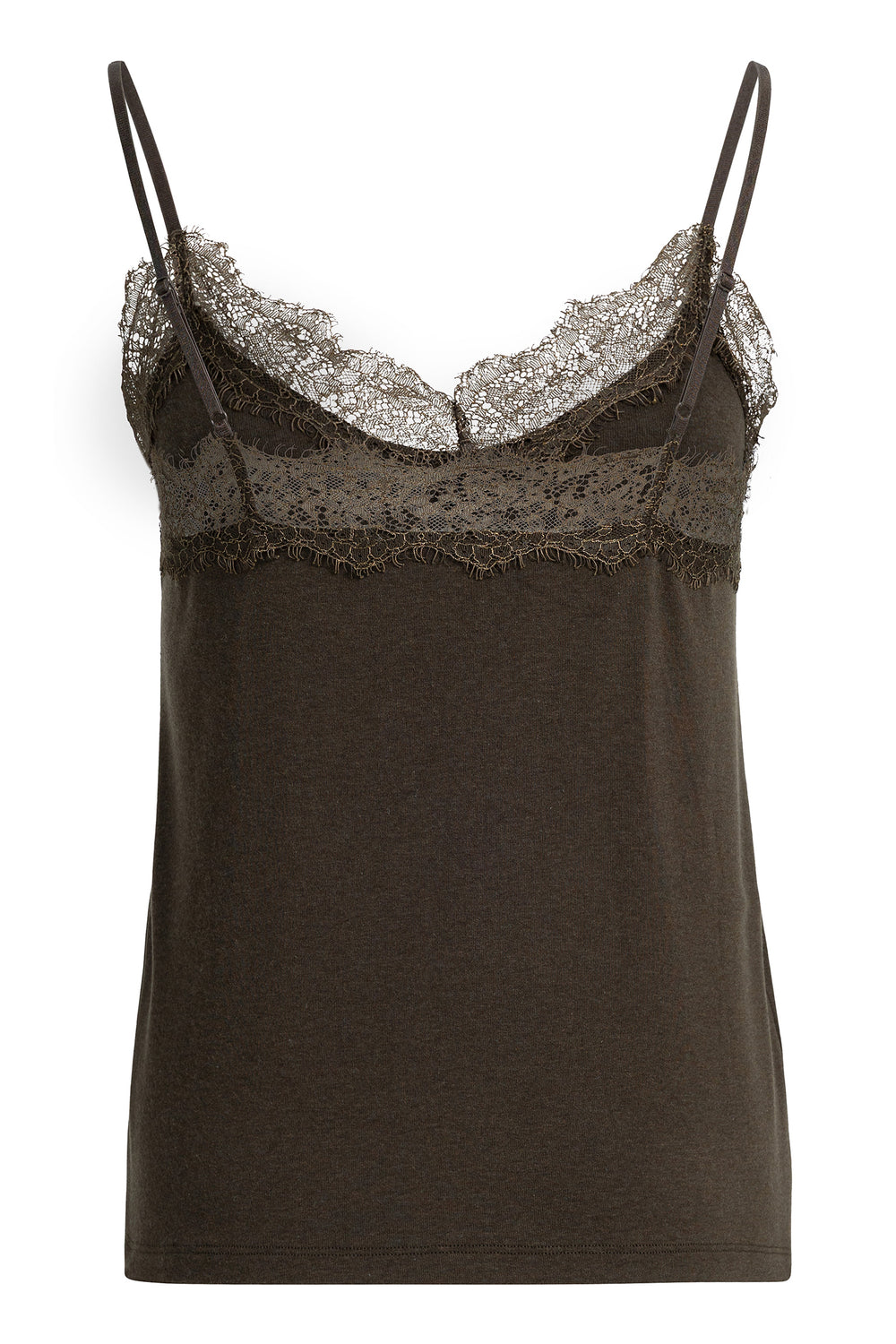 Yaya Delicioso Brown Jersey Singlet With Lace Edge, back view