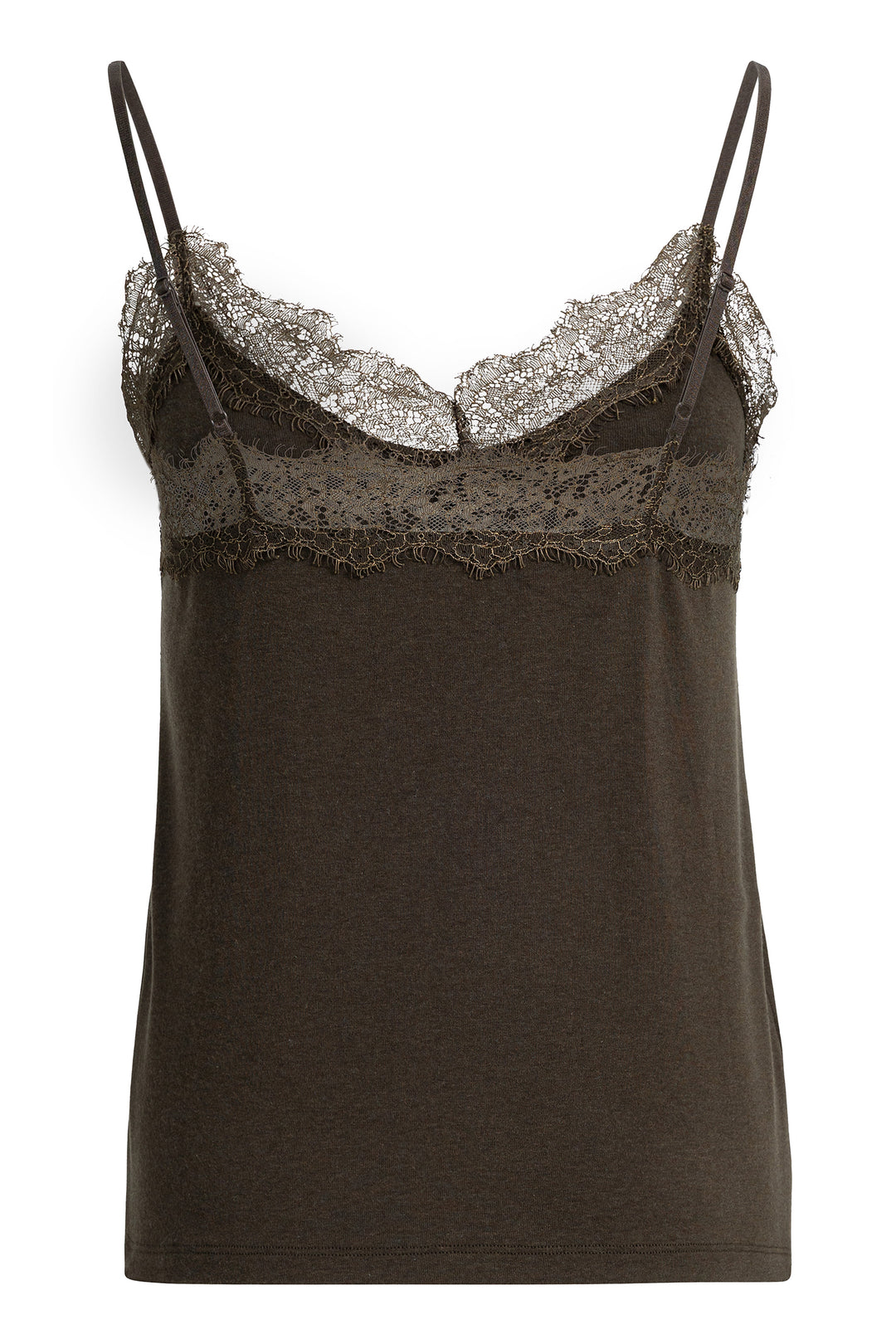Yaya Delicioso Brown Jersey Singlet With Lace Edge, back view