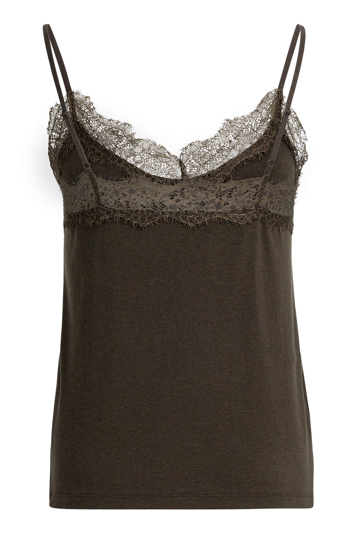 Yaya Delicioso Brown Jersey Singlet With Lace Edge, back view