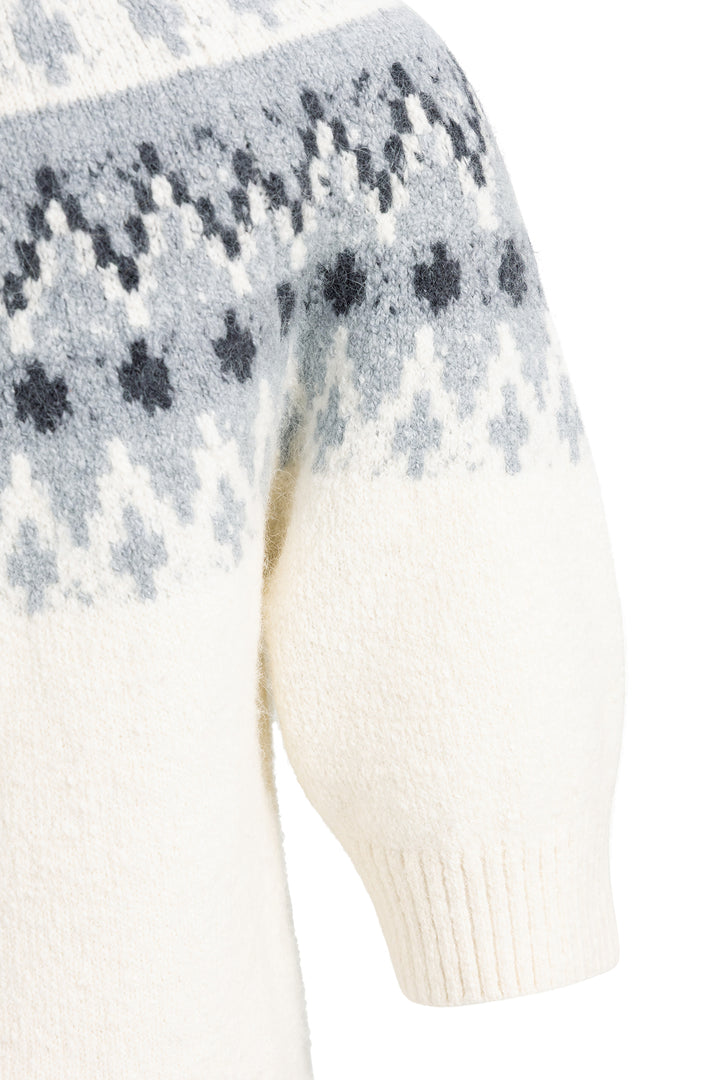 Yaya Illusions Gray Dessin Sweater With Nordic Jacquard Print, sleeve and jacquard yoke detail