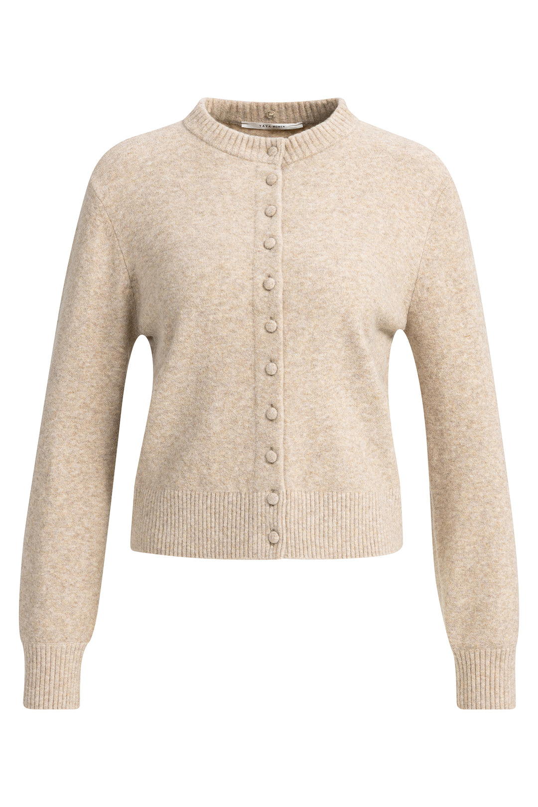 Yaya Light Beige Melange Cardigan With Detachable Collar, front view with collar removed