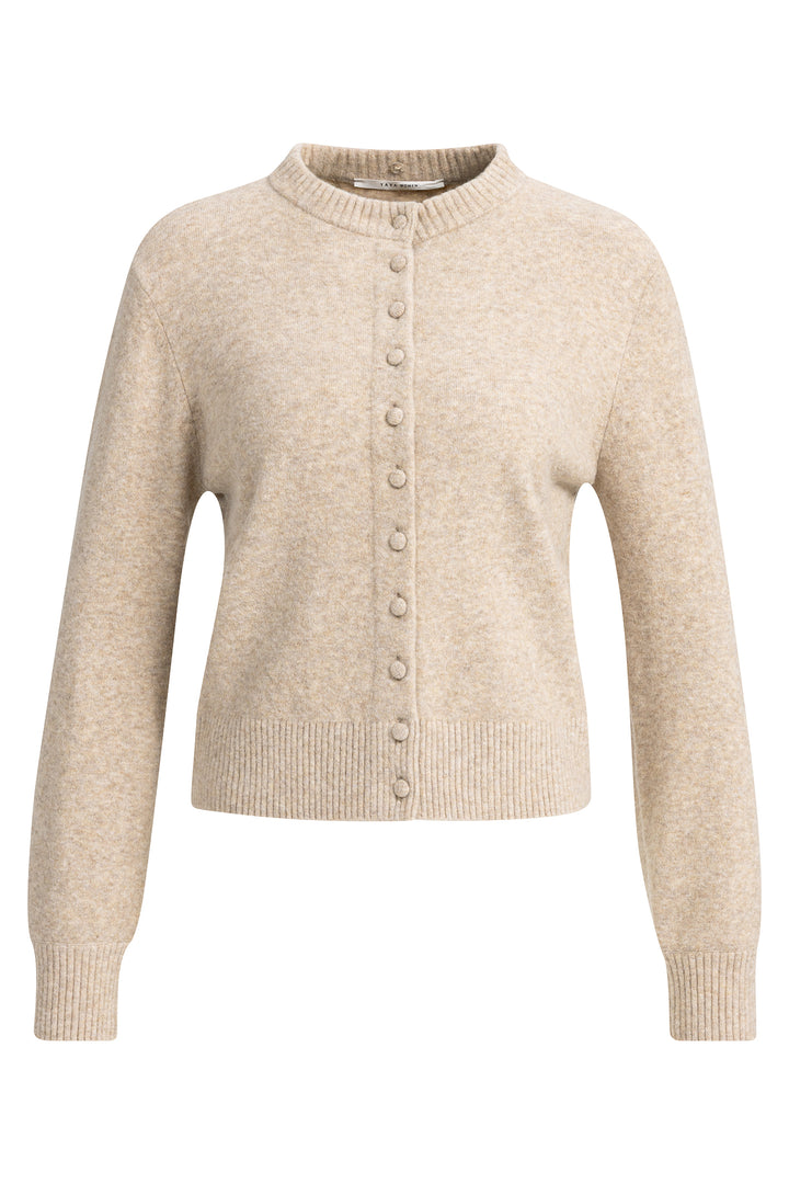 Yaya Light Beige Melange Cardigan With Detachable Collar, front view with collar removed