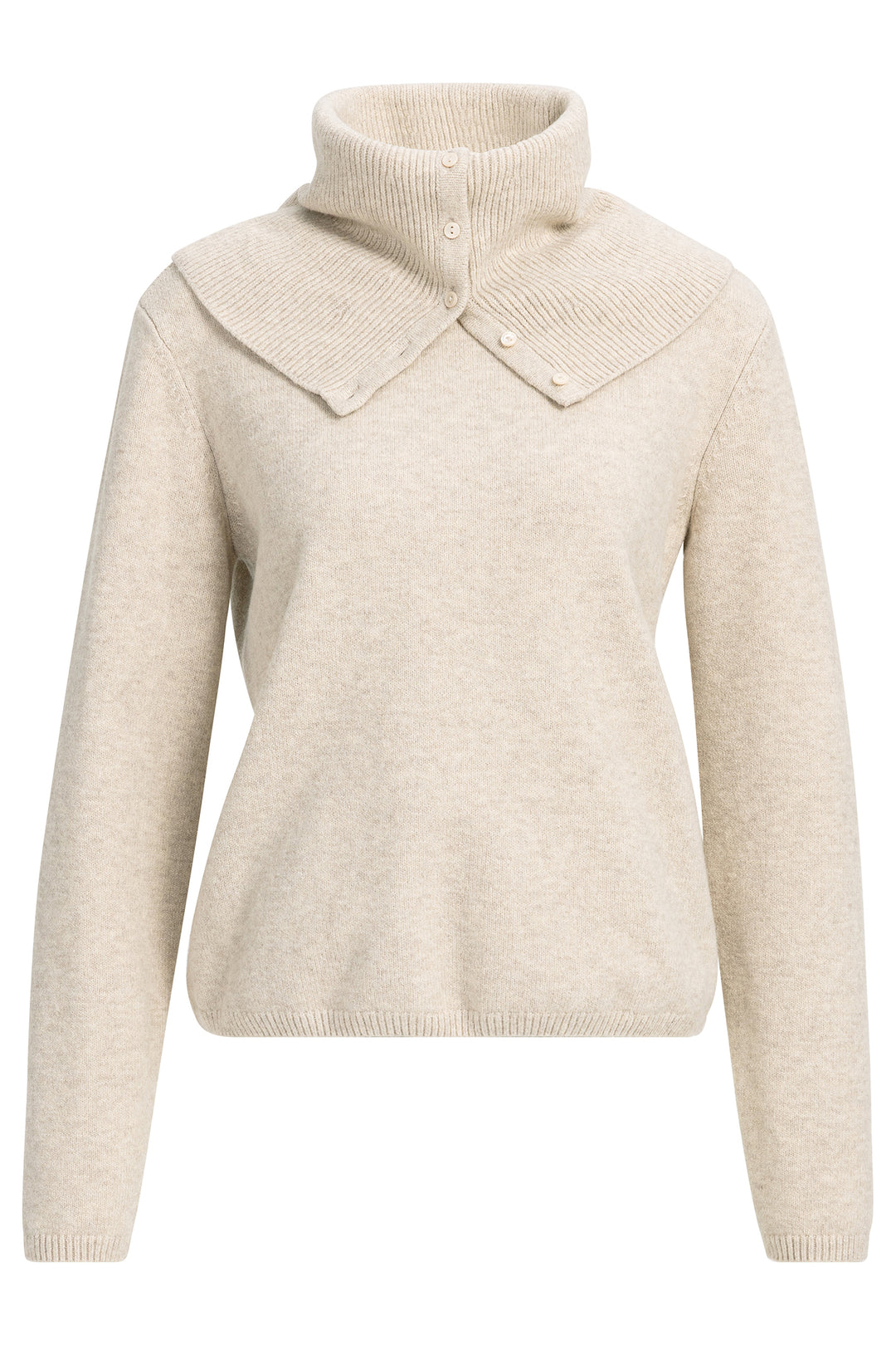 Yaya Light Beige Melange Scarf Jumper Sweater, front view with collar attached