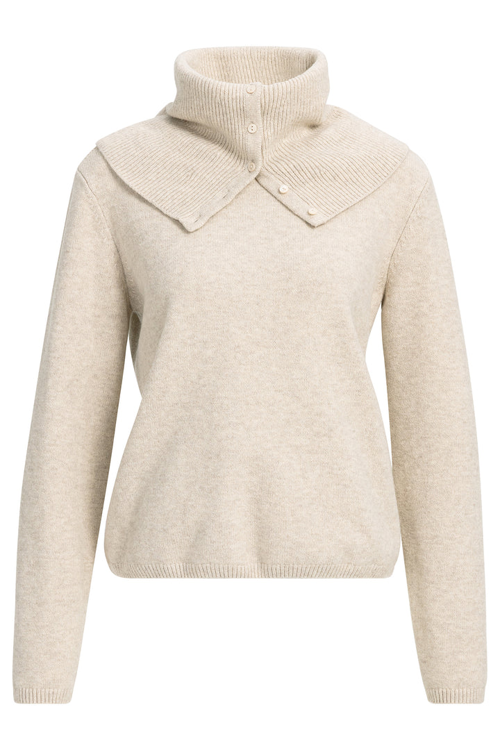 Yaya Light Beige Melange Scarf Jumper Sweater, front view with collar attached
