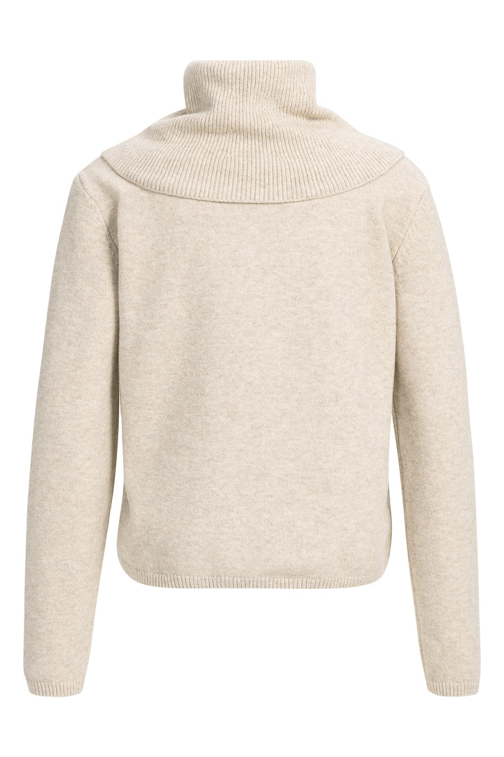 Yaya Light Beige Melange Scarf Jumper Sweater, back view with collar attached