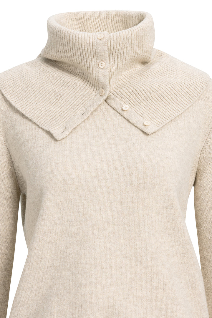 Yaya Light Beige Melange Scarf Jumper Sweater, buttoned scarf collar detail