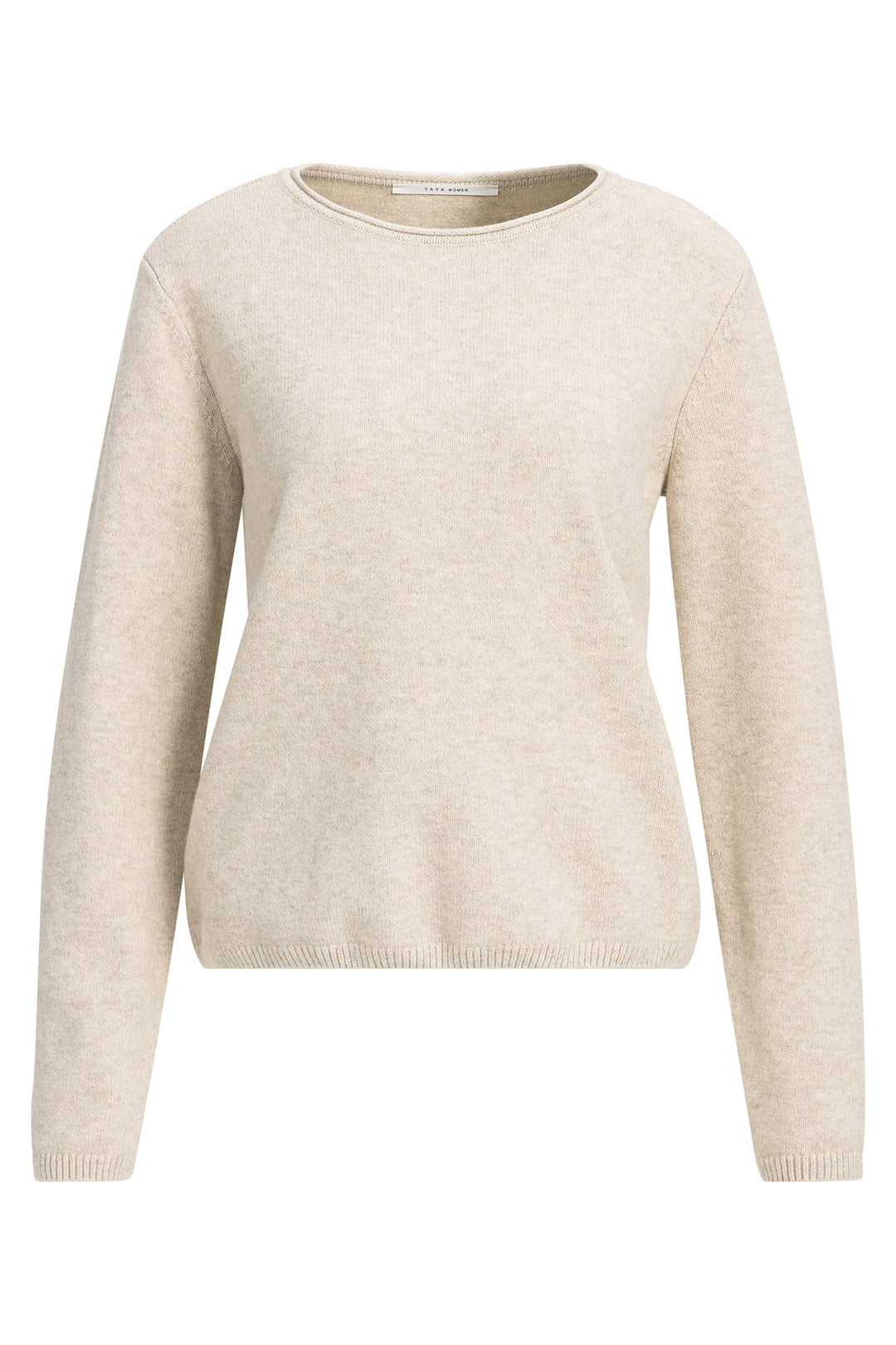 Yaya Light Beige Melange Scarf Jumper Sweater, front view with collar removed